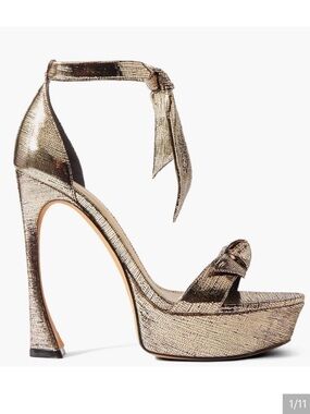 Alexandre Birman Metallic Gold Platform Sandal with Ankle Tie NWT